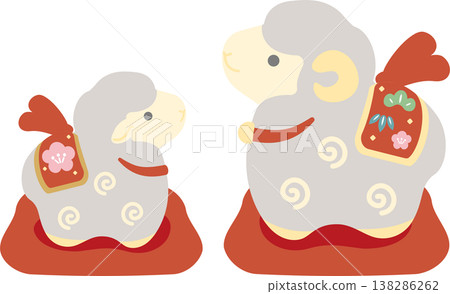 New Year's Card 2027 - Year of the Sheep - New Year's card material: Clay bell illustration of a mother and baby sheep - Cute, icon, decoration, simple, lucky charm New Year's Card 2027 - Year of the Sheep - New Year's card material: Clay bell illustration of a mother and baby sheep - Cute, icon, decoration, simple, lucky charm 138286262