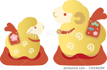 New Year's Card 2027 - Year of the Sheep - New Year's card material: Clay bell illustration of a mother and baby sheep - Cute, icon, decoration, simple, lucky charm New Year's Card 2027 - Year of the Sheep - New Year's card material: Clay bell illustration of a mother and baby sheep - Cute, icon, decoration, simple, lucky charm 138286264