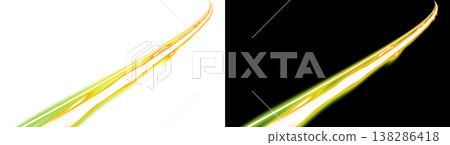 Dynamic abstract light streaks graphic assets, with transparent and black backgrounds. Dynamic abstract light streaks graphic assets, with transparent and black backgrounds. 138286418