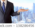 The businessman giving the tour and explanation, and the city background. 138286456
