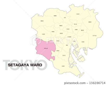 東京世田谷區位置圖，包括區名。 138286714