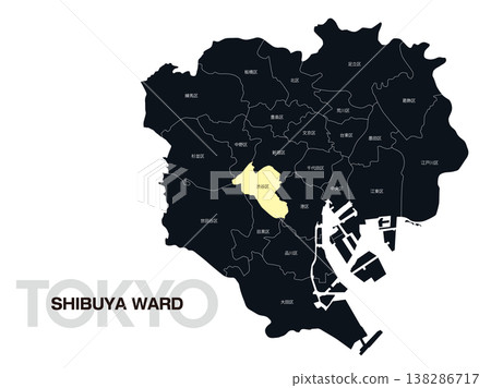 Location map of Shibuya Ward, Tokyo, including ward names. Location map of Shibuya Ward, Tokyo, including ward names. 138286717