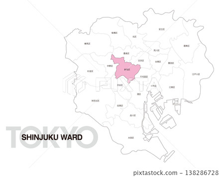 Location map of Shinjuku Ward, Tokyo, including ward names. 138286728
