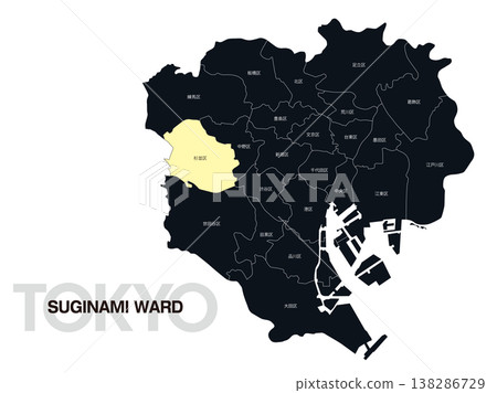 Location map of Suginami Ward, Tokyo, including ward names. 138286729