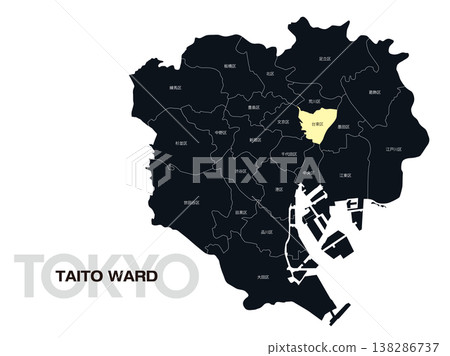 Location map of Taito Ward, Tokyo, including ward names. 138286737