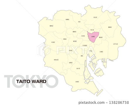 Location map of Taito Ward, Tokyo, including ward names. 138286738