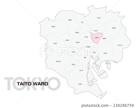 東京台東區位置圖,含區名。 東京台東區位置圖,含區名。 138286739