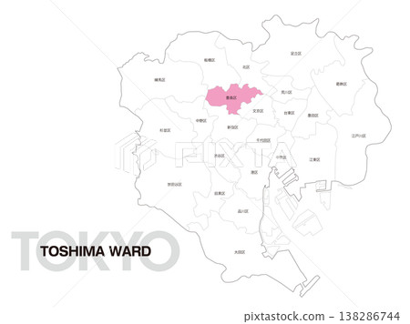 東京豐島區位置圖,含區名。 東京豐島區位置圖,含區名。 138286744