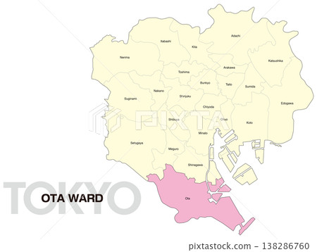 東京都大田區位置圖(含區名)(英文) 東京都大田區位置圖(含區名)(英文) 138286760