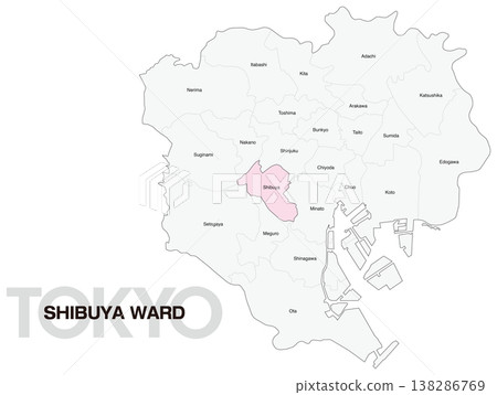 東京澀谷區位置圖(含區名)(英文) 東京澀谷區位置圖(含區名)(英文) 138286769