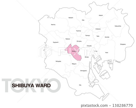 東京澀谷區位置圖(含區名)(英文) 東京澀谷區位置圖(含區名)(英文) 138286770