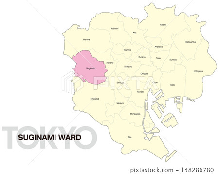 Map of Suginami Ward, Tokyo, including ward names (English) Map of Suginami Ward, Tokyo, including ward names (English) 138286780