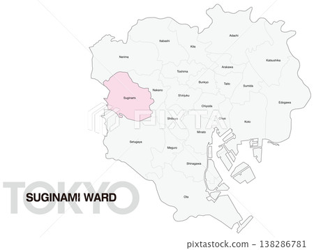 Map of Suginami Ward, Tokyo, including ward names (English) Map of Suginami Ward, Tokyo, including ward names (English) 138286781