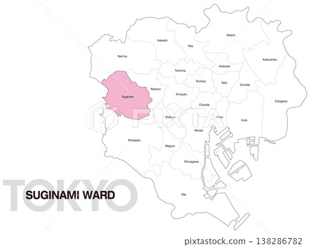 Map of Suginami Ward, Tokyo, including ward names (English) 138286782