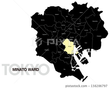 Location map of Minato Ward, Tokyo (with ward names) (English) Location map of Minato Ward, Tokyo (with ward names) (English) 138286797