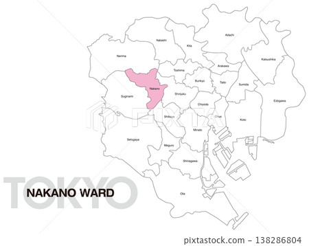 東京都中野區位置圖(含區名)(英文) 東京都中野區位置圖(含區名)(英文) 138286804