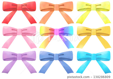 彩色緞帶套裝 - 簡約水彩插圖 138286809