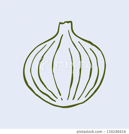 Artistic vector drawing of a whole white or red onion in a minimalist hand drawn style. Versatile vegetable line art suitable for kitchen decor and healthy culinary blog content Artistic vector drawing of a whole white or red onion in a minimalist hand drawn style. Versatile vegetable line art suitable for kitchen decor and healthy culinary blog content 138286816