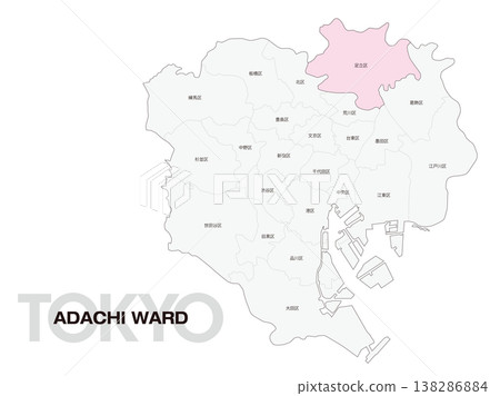 東京足立區位置圖,含區名。 東京足立區位置圖,含區名。 138286884