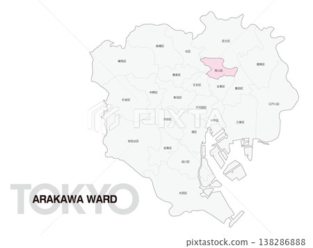 東京荒川區地點圖，含區名。 138286888