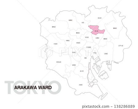 Location map of Arakawa Ward, Tokyo, including ward names. 138286889