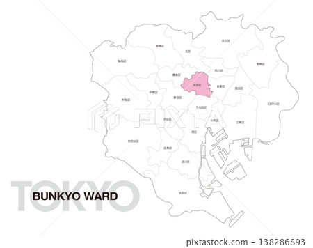 東京文京區位置圖，含區名。 138286893