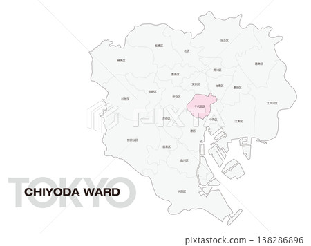 東京千代田區位置圖,包括區名。 東京千代田區位置圖,包括區名。 138286896