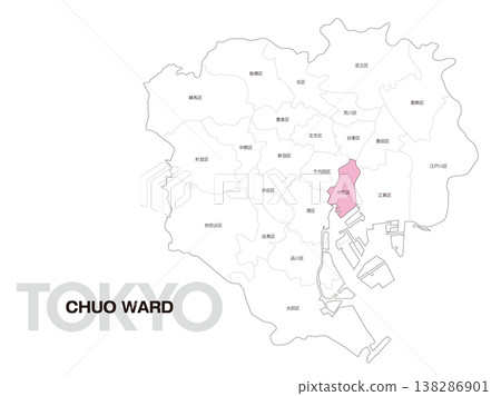 東京中央區位置圖,含區名。 東京中央區位置圖,含區名。 138286901