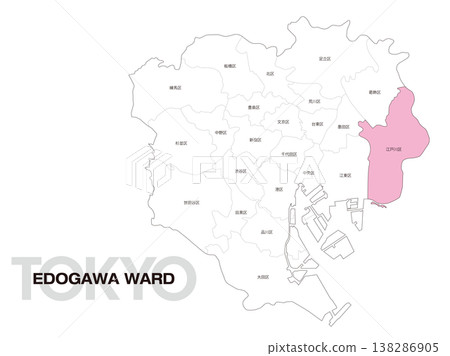 東京江戶川區位置圖,含區名。 東京江戶川區位置圖,含區名。 138286905