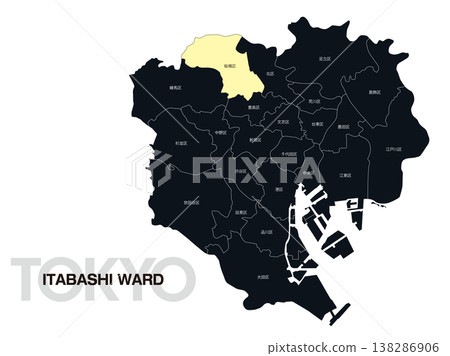 東京板橋區位置圖,含區名。 東京板橋區位置圖,含區名。 138286906