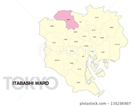 東京板橋區位置圖,含區名。 東京板橋區位置圖,含區名。 138286907