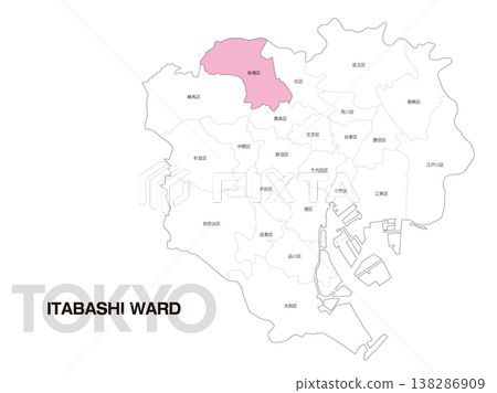 東京板橋區位置圖,含區名。 東京板橋區位置圖,含區名。 138286909