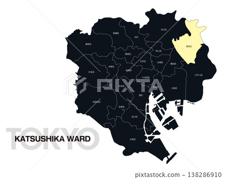 東京葛飾區位置圖,含區名。 東京葛飾區位置圖,含區名。 138286910