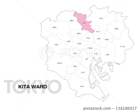 東京都北區位置圖,含區名。 東京都北區位置圖,含區名。 138286917