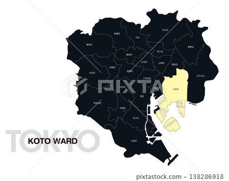 東京江東區位置圖,含區名。 東京江東區位置圖,含區名。 138286918