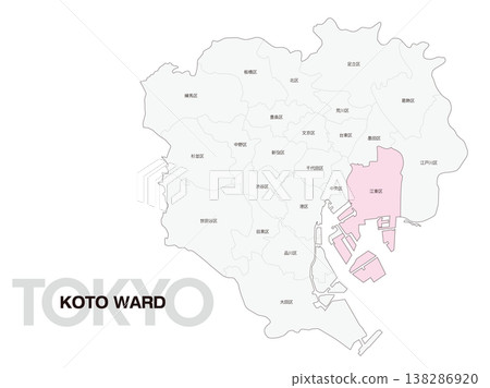 東京江東區位置圖,含區名。 東京江東區位置圖,含區名。 138286920