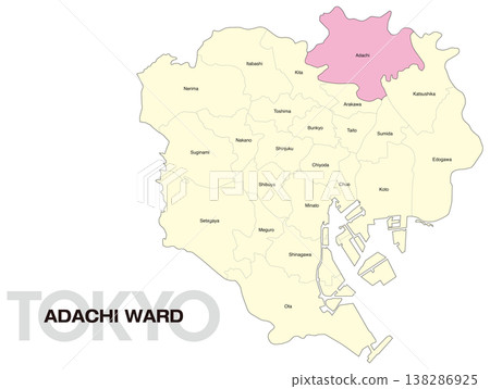 東京足立區地圖,含區名(英文) 東京足立區地圖,含區名(英文) 138286925