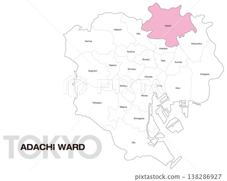 東京足立區地圖,含區名(英文) 東京足立區地圖,含區名(英文) 138286927