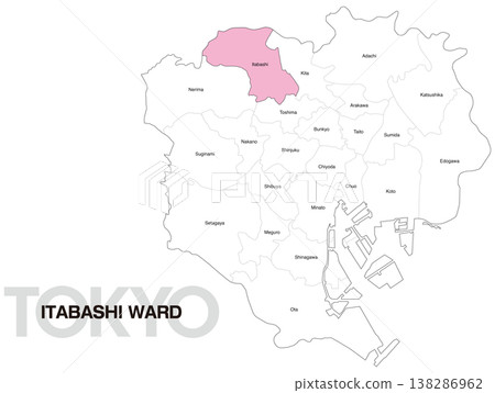 東京板橋區地圖,含區名(英文) 東京板橋區地圖,含區名(英文) 138286962