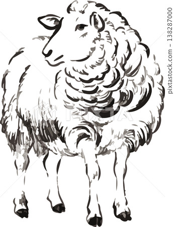New Year's Card 2027: Year of the Sheep New Year's Card Material - Ink Painting/Sumi-e Illustration of a Sheep Looking Back - Hand-drawn Watercolor Art New Year's Card 2027: Year of the Sheep New Year's Card Material - Ink Painting/Sumi-e Illustration of a Sheep Looking Back - Hand-drawn Watercolor Art 138287000
