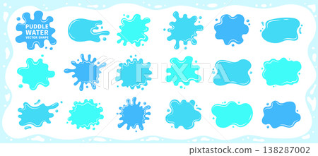 Blue water liquid shapes frames uneven wavy edges set fluid puddles splashes drops blobs stains text Blue water liquid shapes frames uneven wavy edges set fluid puddles splashes drops blobs stains text 138287002