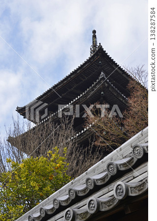 Yasaka Pagoda viewed from below in winter Yasaka Pagoda viewed from below in winter 138287584