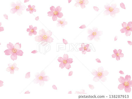 Seamless Cherry Blossom Japanese Style Watercolor Spring Background Pattern 138287913
