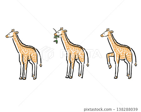 一組簡單的手繪長頸鹿插圖。 一組簡單的手繪長頸鹿插圖。 138288039