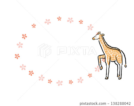 Simple, hand-drawn style illustration of a giraffe and flowers in a frame. Simple, hand-drawn style illustration of a giraffe and flowers in a frame. 138288042