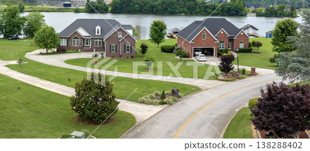 Aerial view of expensive residential houses in small town in rural Tennessee. American dream homes as example of real estate development in US suburbs 138288402
