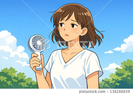 使用方便的風扇的女人 138288839