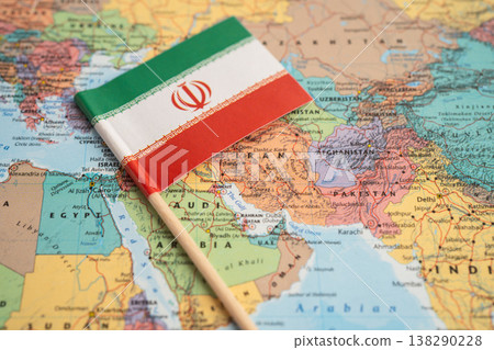 Bangkok, Thailand December 7, 2023, Iran flag on world map. Bangkok, Thailand December 7, 2023, Iran flag on world map. 138290228