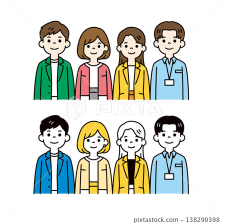 A set of vector illustrations of the upper bodies of multiple young men and women working in offices/businesses. A set of vector illustrations of the upper bodies of multiple young men and women working in offices/businesses. 138290398