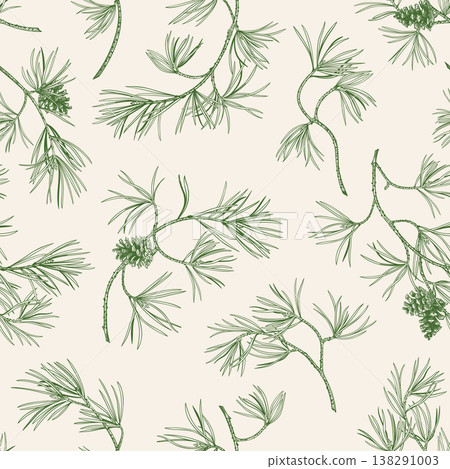 Seamless botanical pattern with pine branches Seamless botanical pattern with pine branches 138291003